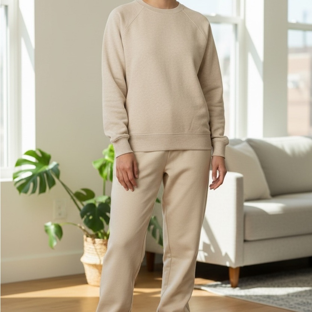 TNA Womens Cozy Fleece Beige Crewneck Sweater Size Small - Picture 1 of 6